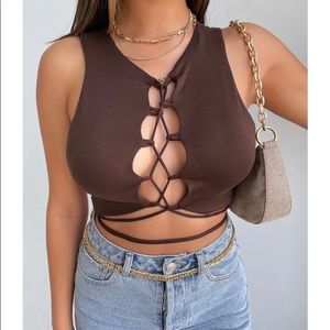 BROWN CUTOUT CROP TOP NWOT